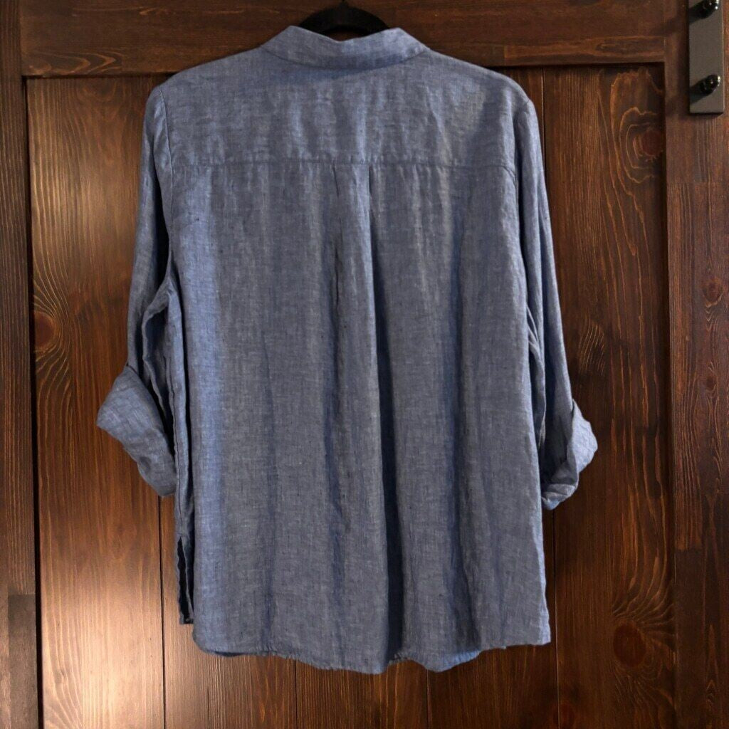 Charter Club Women's Size Petite Blue 100% Linen Button-Down Shirt NWT