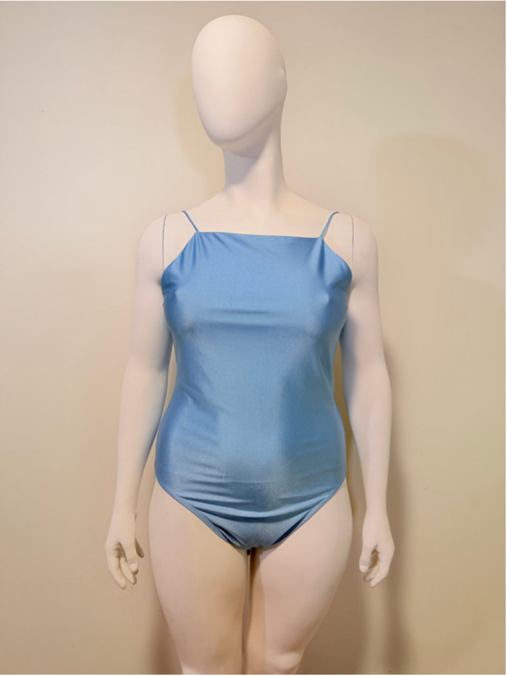 Bar III Women's XL Blue Satin Square-Neck Compression Thong Bodysuit NWT