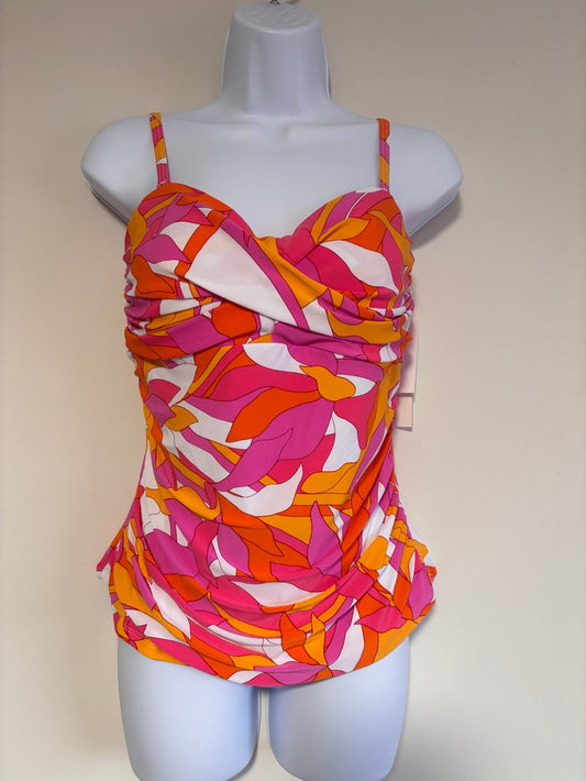 Beyond Control Women's Size 10 Pink Orange Swirl Convertible Tankini Top NWT