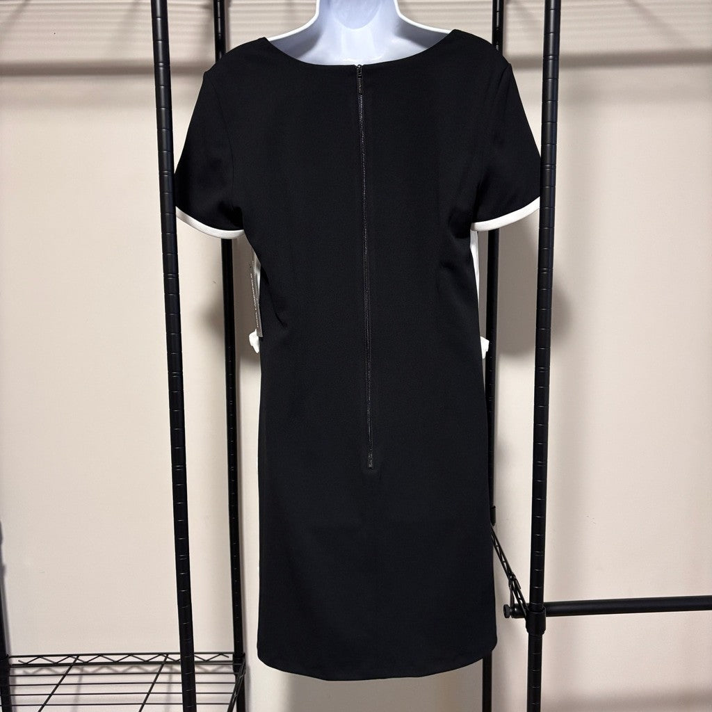 Karl Lagerfeld Paris Size 6 Black & White Bow Trim Crepe Shift Dress NWT