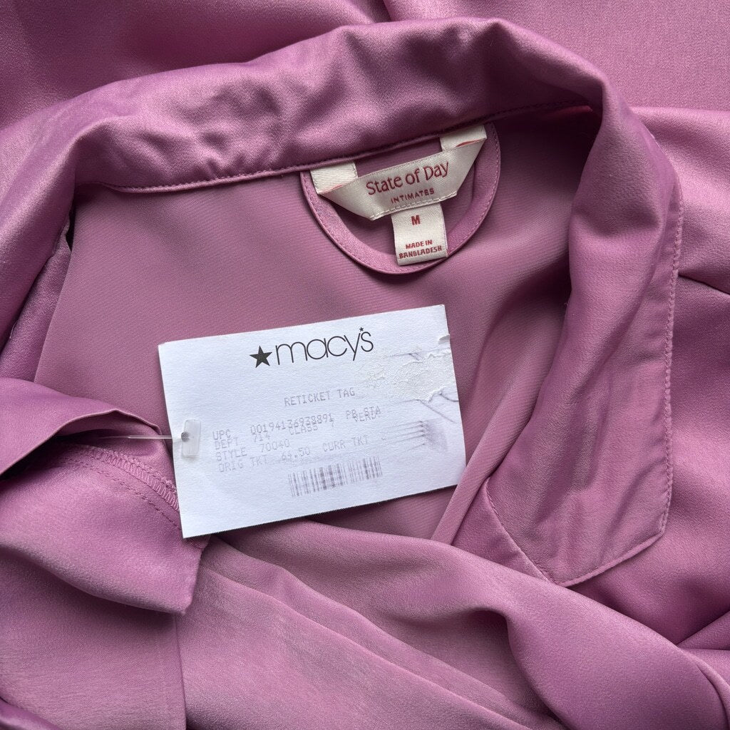 State of Day Women's Luxury Purple Crepe de Chine/ Satin Self-Tie Robe NWT