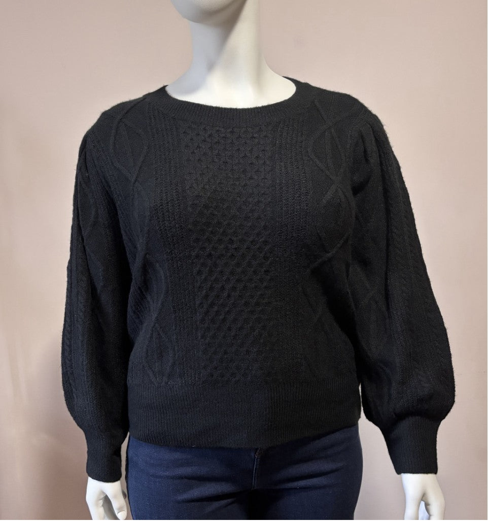 1.STATE Women's Size XL Black Textured Cable Knit Balloon Sleeve Sweater NWT