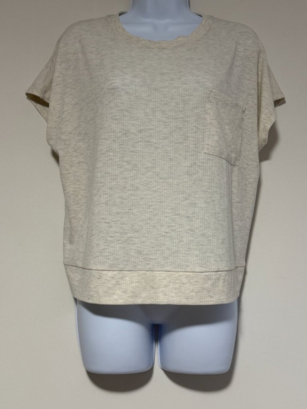 GAP Size Medium Beige Khaki Ribbed Short-Sleeve Soft Pajama Top NWT
