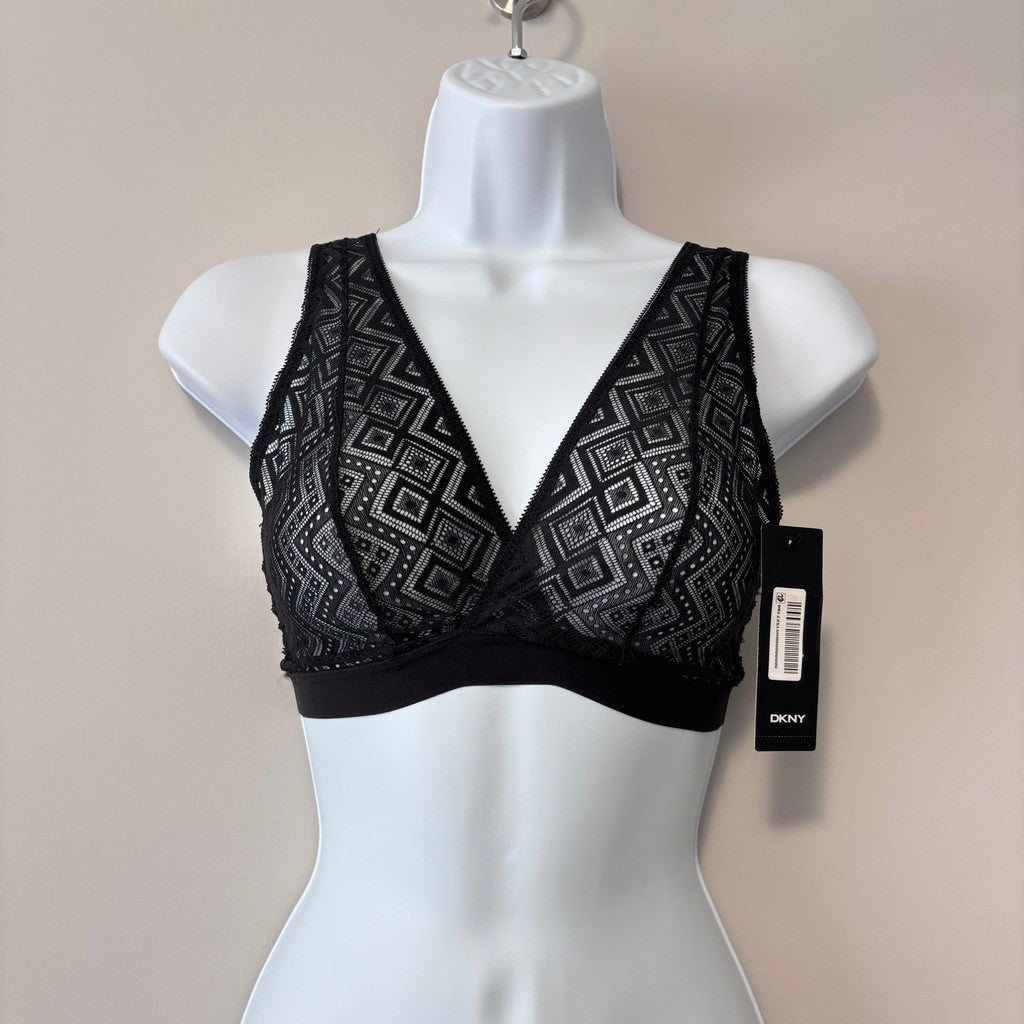 DKNY Women's Size Small Black Lace Bralette w/ Stretchy Lace & Elastic Band NWT