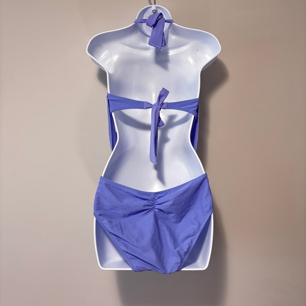 Bar III Women's Size Medium Blue Solid Cowlneck One-Piece Plunge Swimsuit NWT