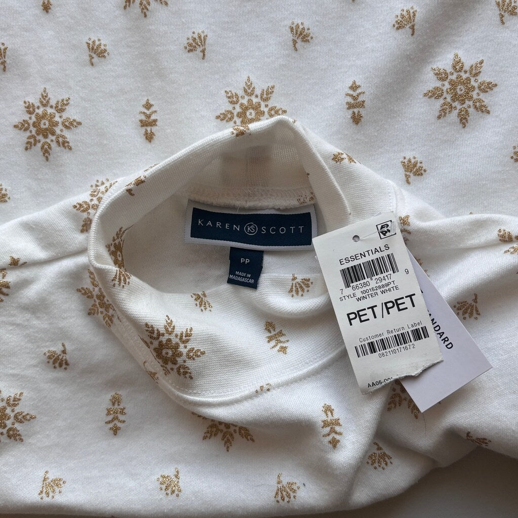 Karen Scott Small Petite Mock-Neck Gold Glitter Snowflake Long Sleeve Top NWT.