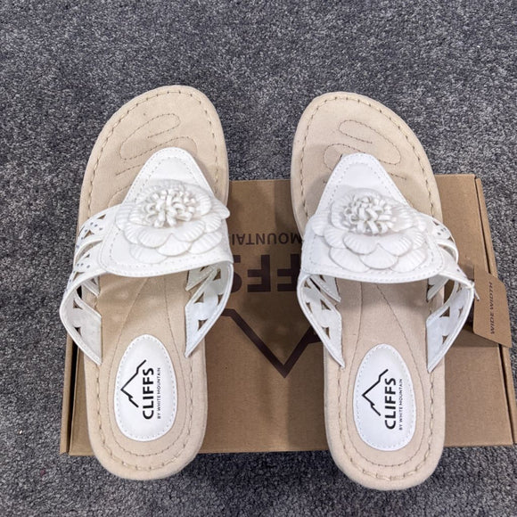 Cliffs by White Mountain Women's 10W & 11W White Cynthia Flower Sandals NIB