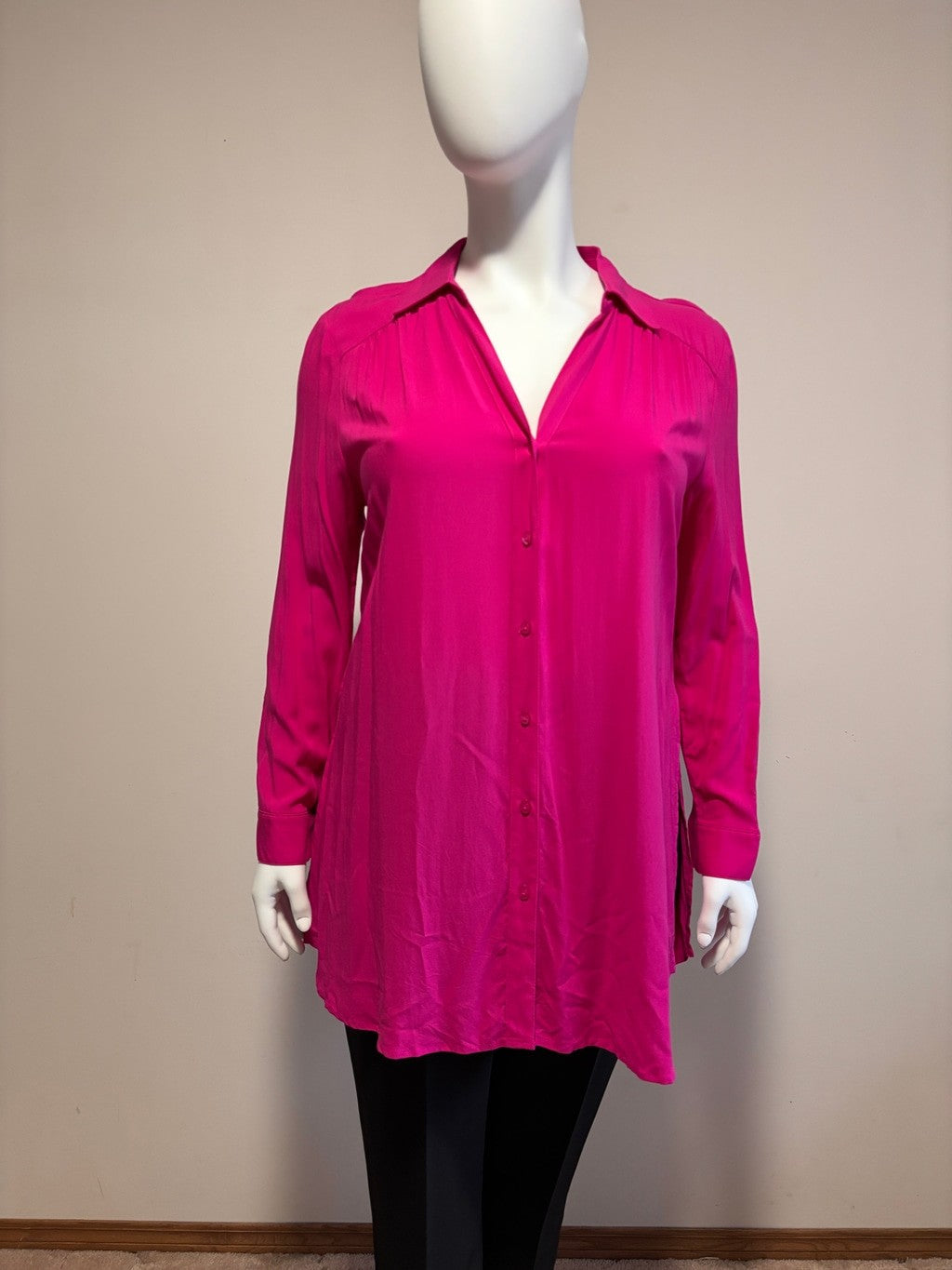 INC International Concepts XL Hot Pink Button Down Tunic Blouse - Very Long! NWT