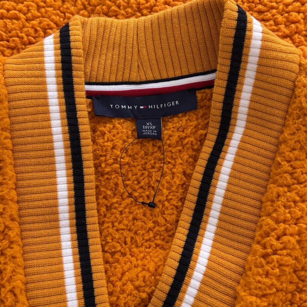 Tommy Hilfiger Women's XS Orange Fuzzy V-Neck Button Cardigan Sweater NWOT
