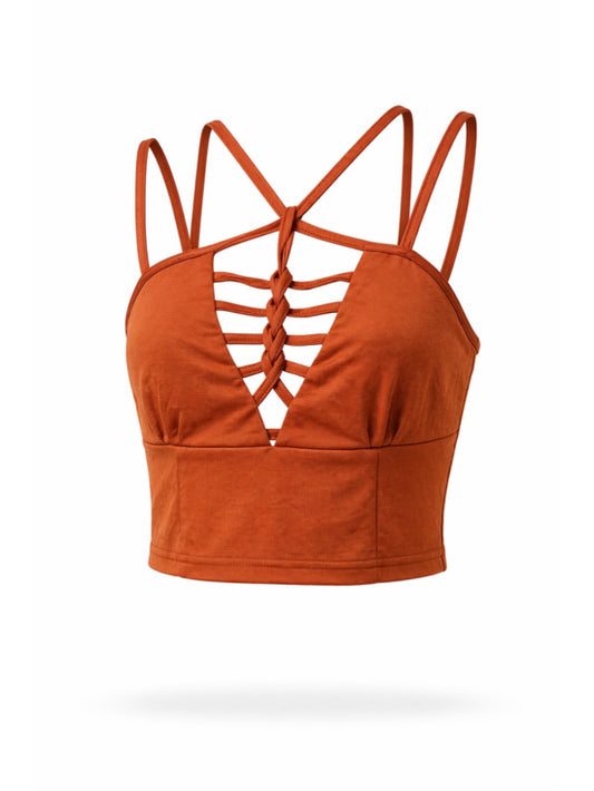 SHEIN Women's Size Small Rust Orange Strappy Braided Front Crop Top NWT