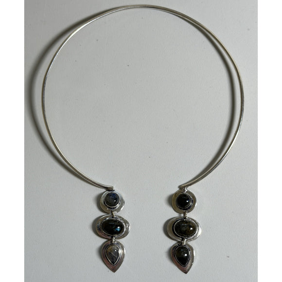 925 Silver Plated Choker Fiery Labradorite Gemstone Adjustable Necklace NWT