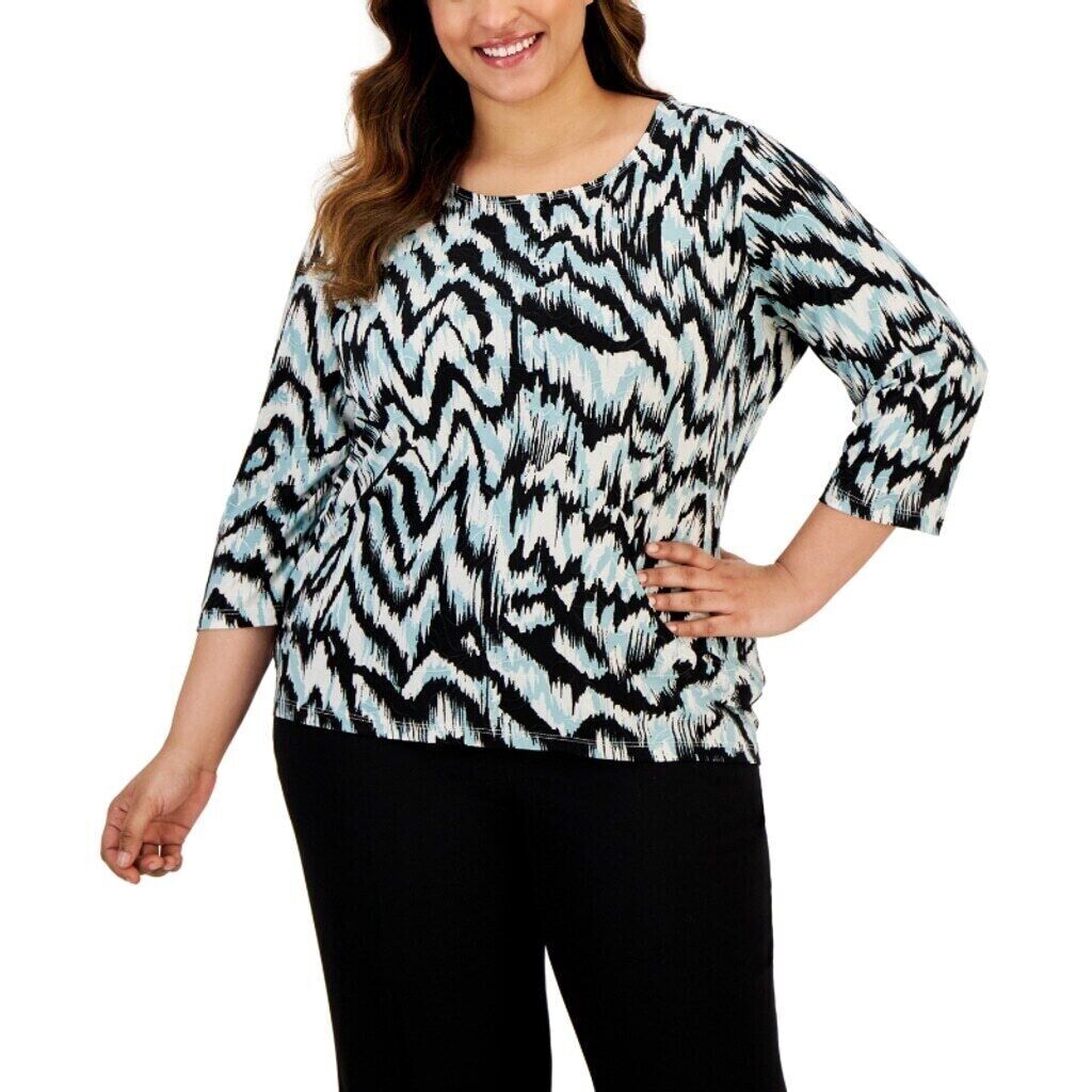 JM Collection Plus Size 3/4-Sleeve Scoop-Neck Multi-Colored Jacquard Top NWT