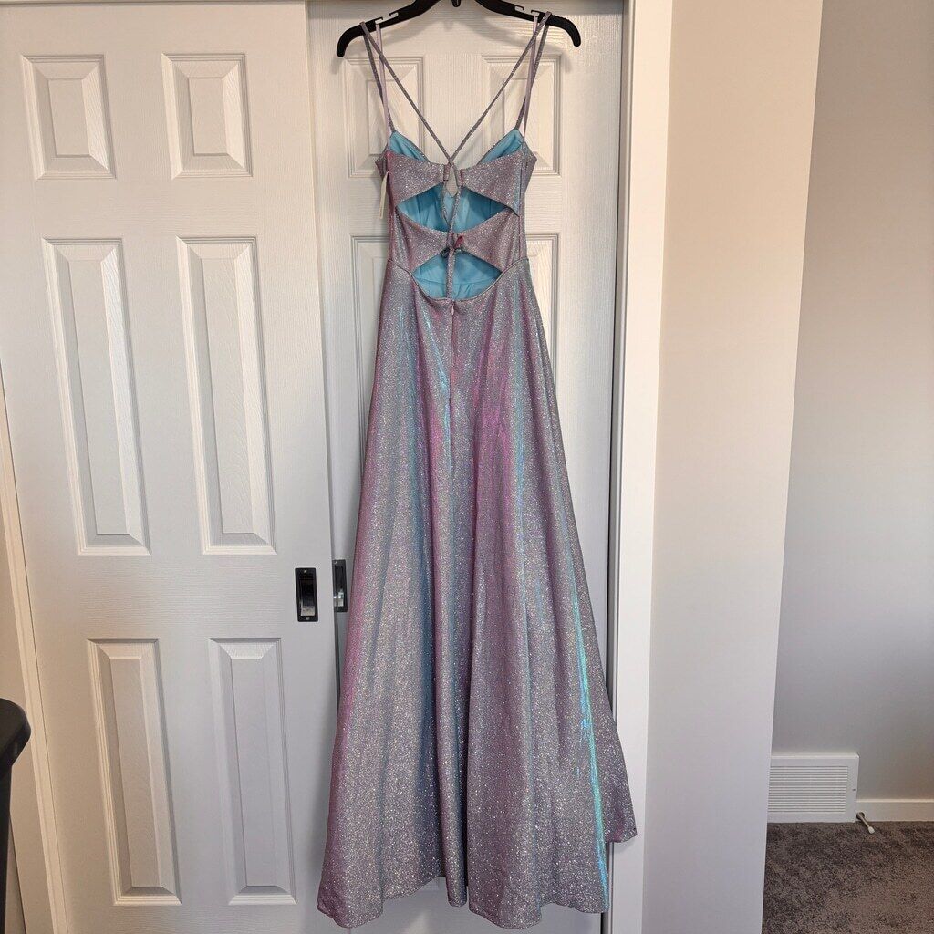 Blondie Nites Juniors' 3 Tie-Back Blue and Purple Glitter Formal Gown /Dress NWT