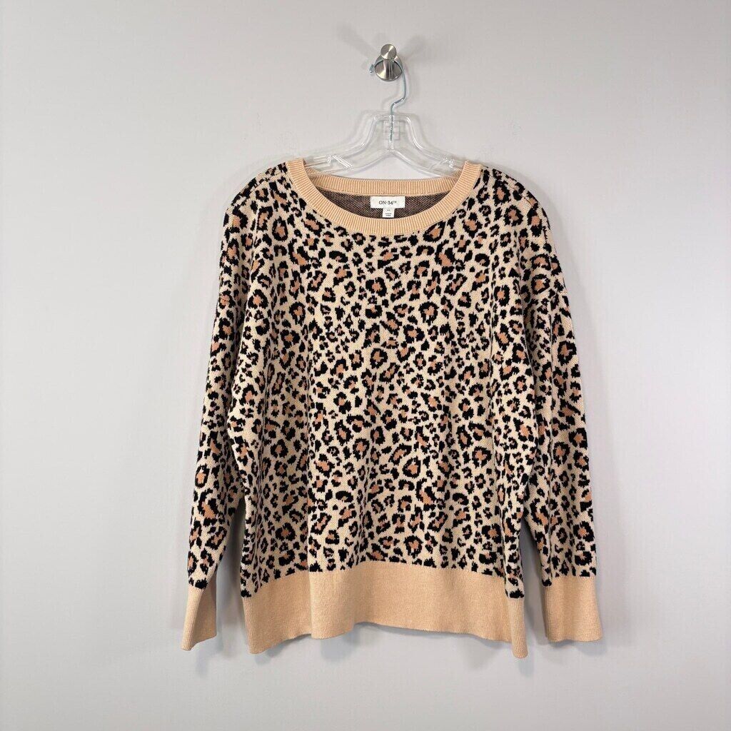 On 34th Women's Plus Size 0X Leopard Print Soft Crewneck Sweater NWT