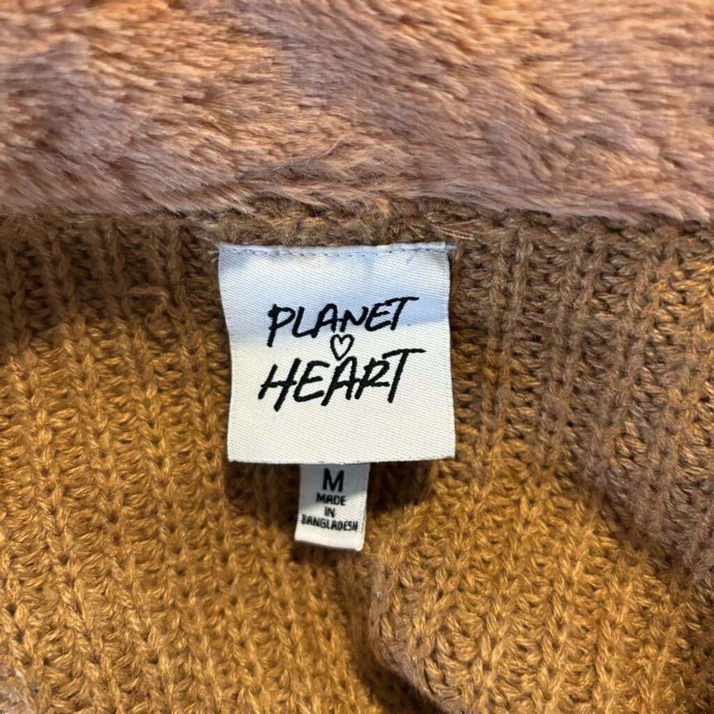 PLANET GOLD / PLANET HEART Juniors' M Cable-Knit Faux-Fur Collar Cardigan NWOT
