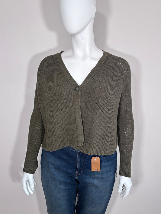 Adyson Parker Women's Large Cropped Knit Button Front Cardigan Olive Green NWT