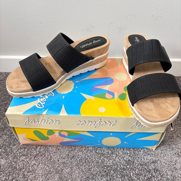 Easy Street Women's 9.5 Black Maryann Wedge Walking Sandals / Shoes NIB