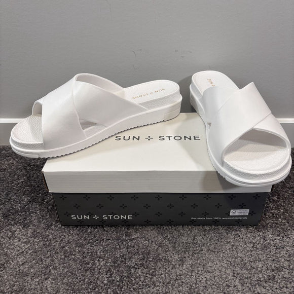 Sun + Stone Women's 9 White Islla Crisscross Slide Wedge Sandals Slides NIB