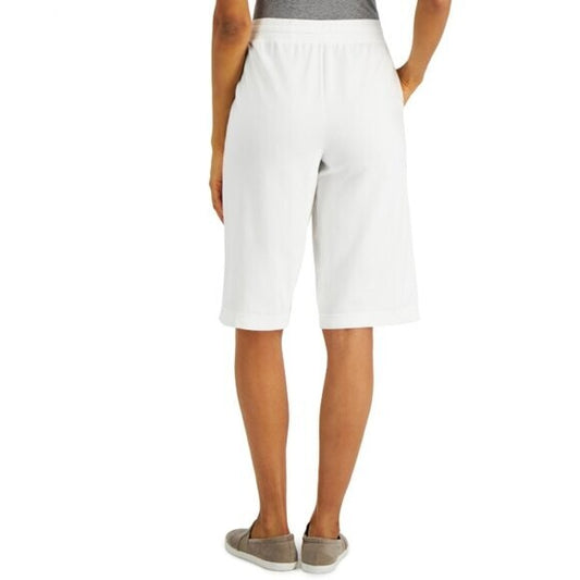 Karen Scott Skimmer Bright White Drawstring Knit Stretchy Knee-Length Shorts NWT