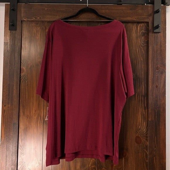 Karen Scott  Plus Size 100% Cotton Wine Red Cutout-Sleeve Top NWT