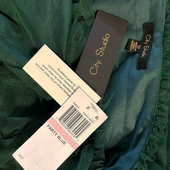 CITY STUDIOS Trendy Plus Size Dark Green Tulle Ruffle Fit & Flare Dress NWT