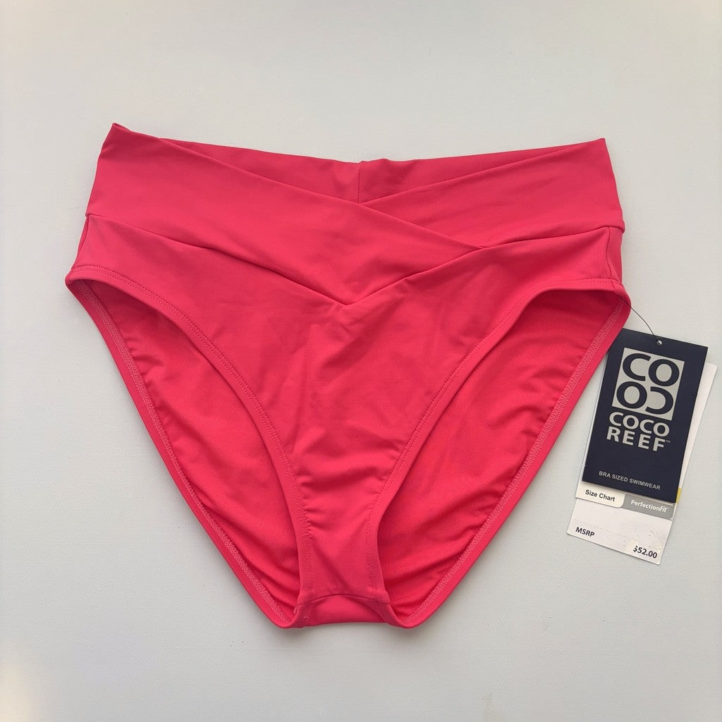 Coco Reef Women's Medium Coral Pink Solid Crossover Bikini Bottoms Swimwear NWT