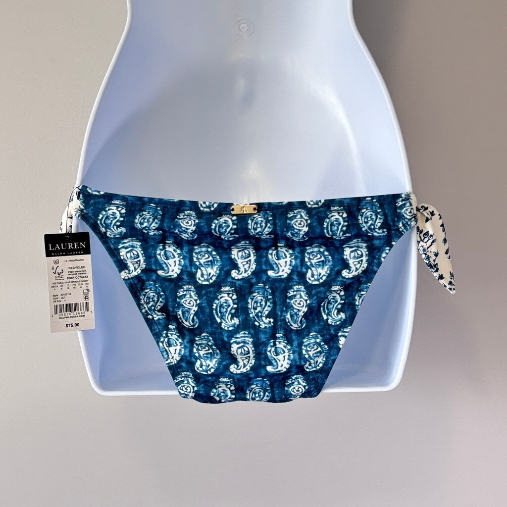 Ralph Lauren Women's Size 4 Blue Side-Tie Hipster Bikini Bottoms NWT