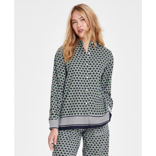 Nautica Jeans Women's XL Green & Blue Printed Button-Down Linen Tunic Top NWT