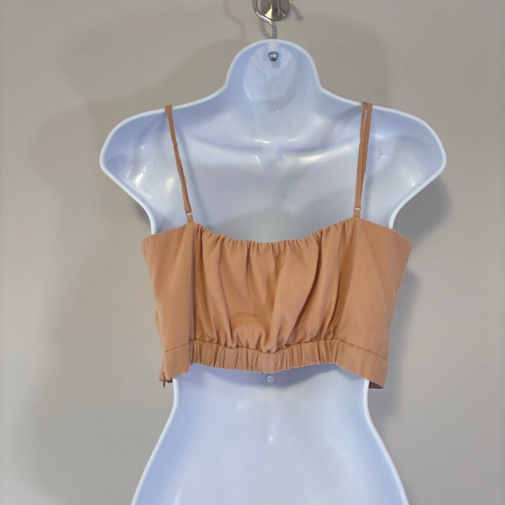 LEYDEN Women's Small Linen Beige / Tan Gathered Cami Crop Top NWT