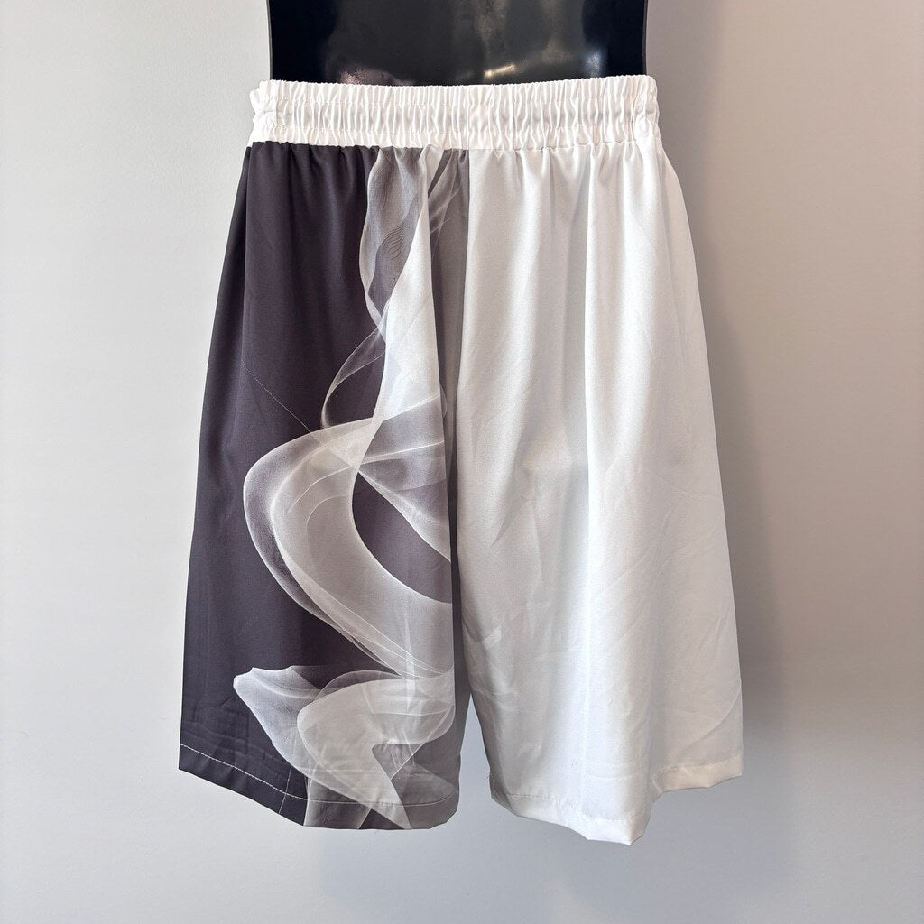 SHEIN Men's XXL Black White Smoke Print Graphic Drawstring Athletic Shorts NIB