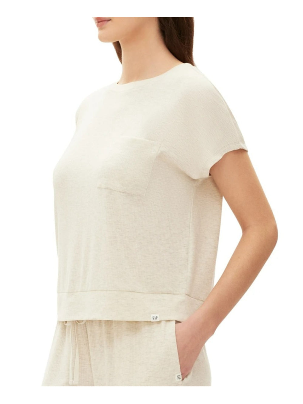 GAP Size Medium Beige Khaki Ribbed Short-Sleeve Soft Pajama Top NWT