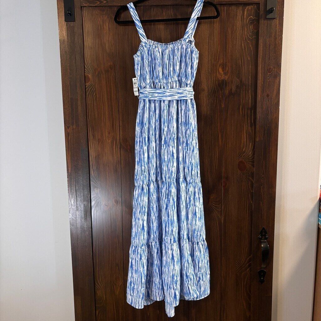 I.N.C. International Concepts Petite White & Blue Tiered Belted Dress NWT