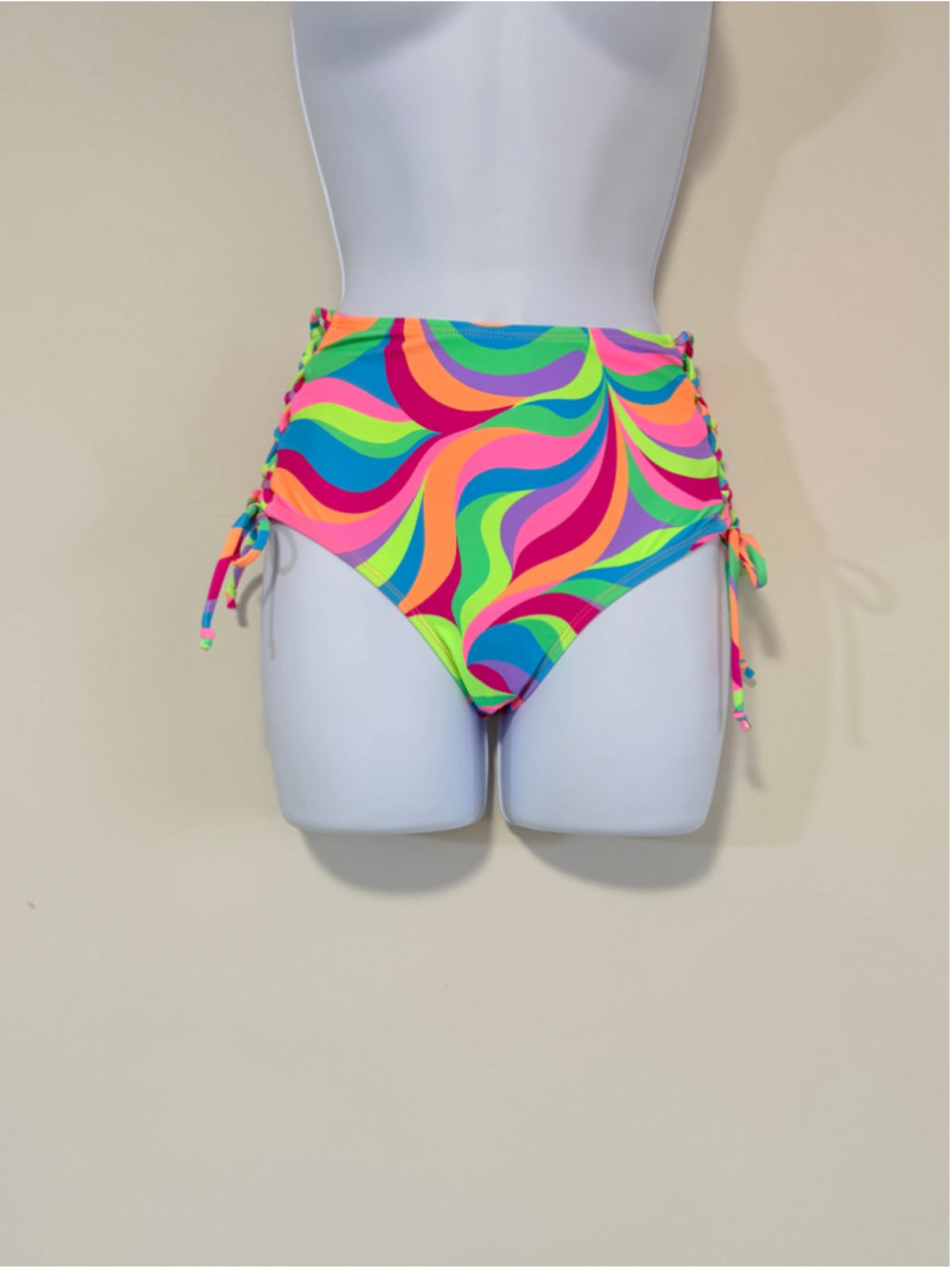 Salt + Cove Size XS Neon Swirl Side-Lace-Up High Waist Bikini Bottom NWT