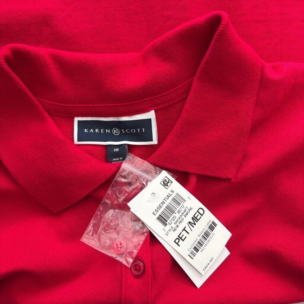Karen Scott Women's Petite Red Knit 100% Cotton Polo NWT