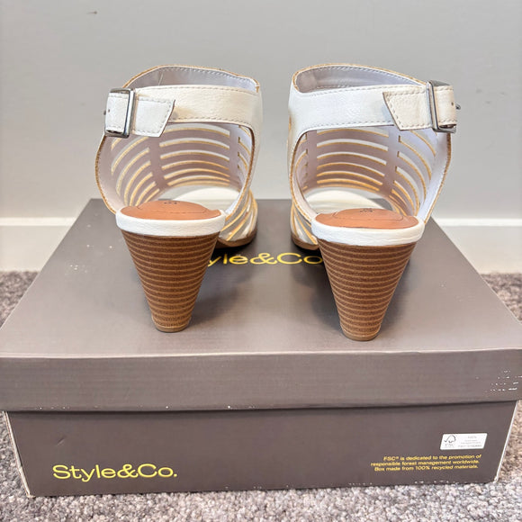 Style & Co Women's 7 White Caged Upper Cone Heel Dress Sandals / Shoes NIB