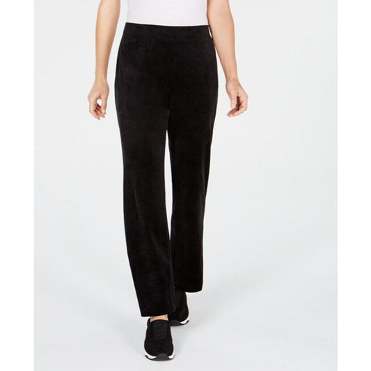 Karen Scott Petite Black Velour Elastic-Waist Pants NWT