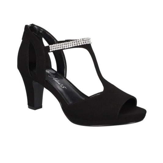 Easy Street Women's 11W Black Strappy Rhinestone Flash Heeled Dress Shoes NIB