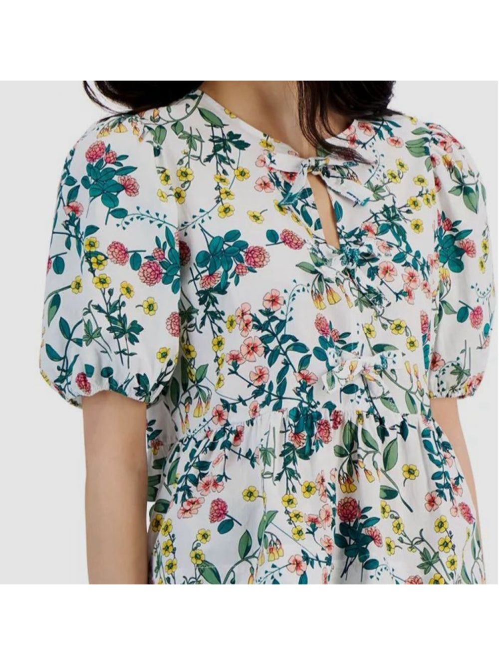 Nautica Jeans Women's Small White & Floral-Print 100% Cotton Peplum Top NWT