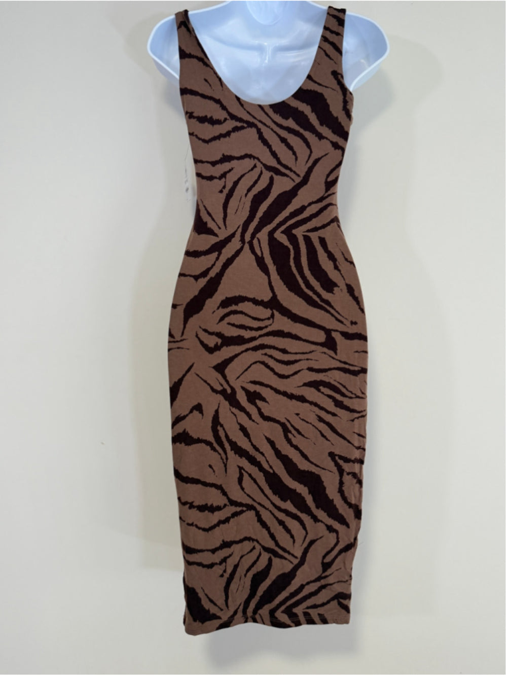 Bar III Petite Petite (XSP) Brown Zebra-Print Stretchy Bodycon Midi Dress NWT