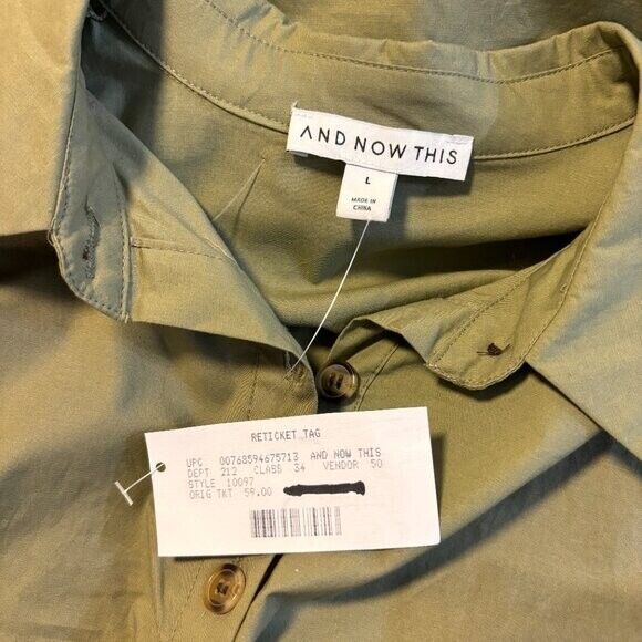 And Now This Women's Size Large Green Button-Front Ruched Dress NWT