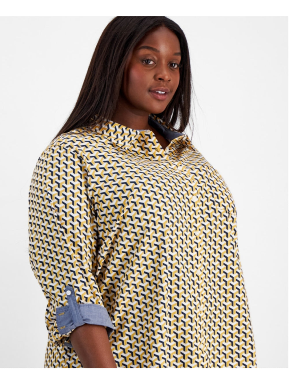 Tommy Hilfiger Plus Size 3X 100% Cotton Geometric Print Button Down Shirt NWT