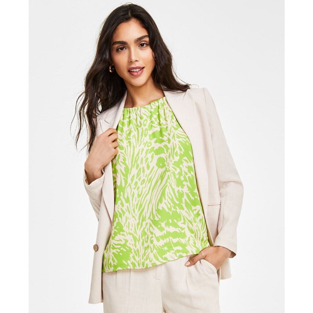 Bar III Women's XXS Green and Cream Printed Sleeveless Halter Top NWT