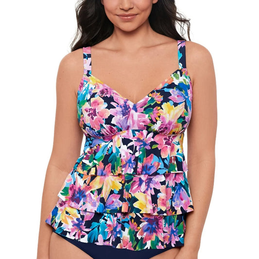 Swim Solutions Women's 10 Multicolor Floral Ruffle Triple-Tiered Tankini NWT