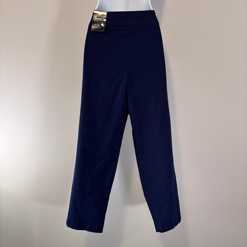 JM Collection Size Large Petite Short Navy Studded-Rivet Straight-Leg Pants NWT