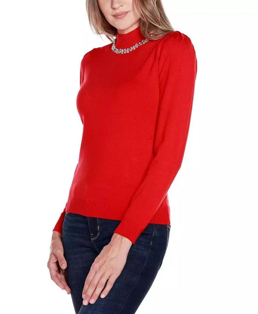 Belldini Plus Size 3X Red w/ Crystal Embellished Mock Neck Sweater NWT