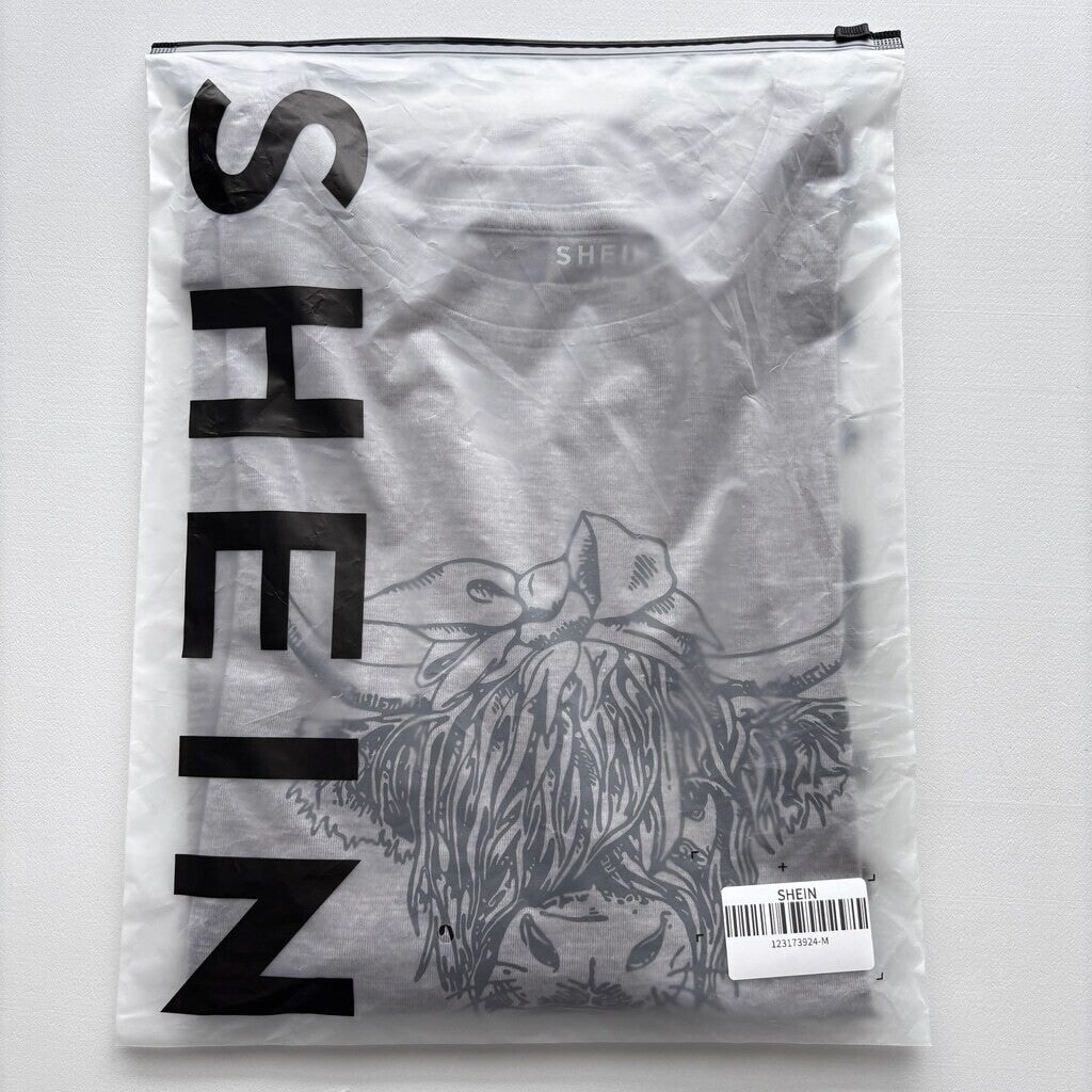 SHEIN Women's Cute Cow Print Grey and Black Tee Graphic Casual Top NIB