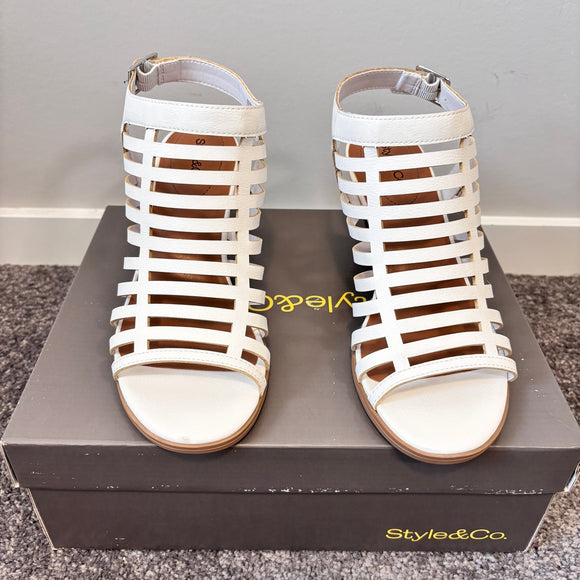 Style & Co Women's 7 White Caged Upper Cone Heel Dress Sandals / Shoes NIB