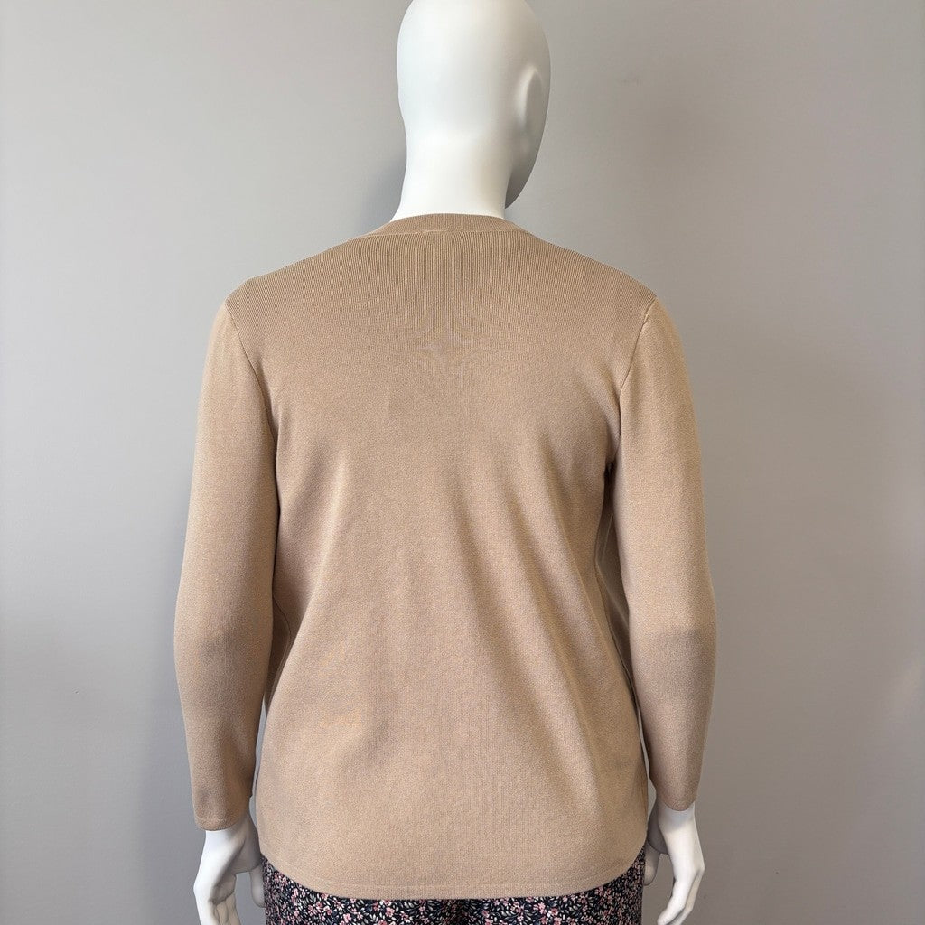 Anne Klein Women's Petite Large Newport Open-Front Light Brown Cardigan NWT