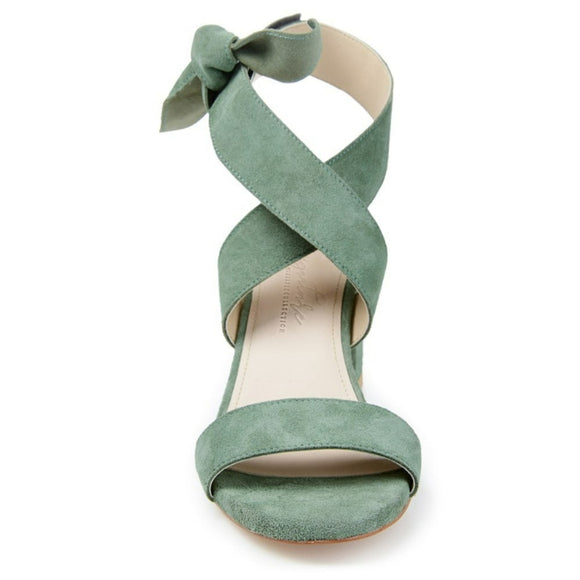 Journee Signature Women's 9.5 Green Leather Block Heel Sandals / Shoes NIB