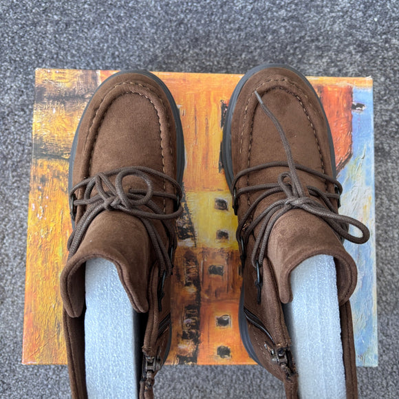 Bella Vita Women's 7.5 Narrow Khaki Lace-Up Side Zip Ankle Booties / Boots NIB